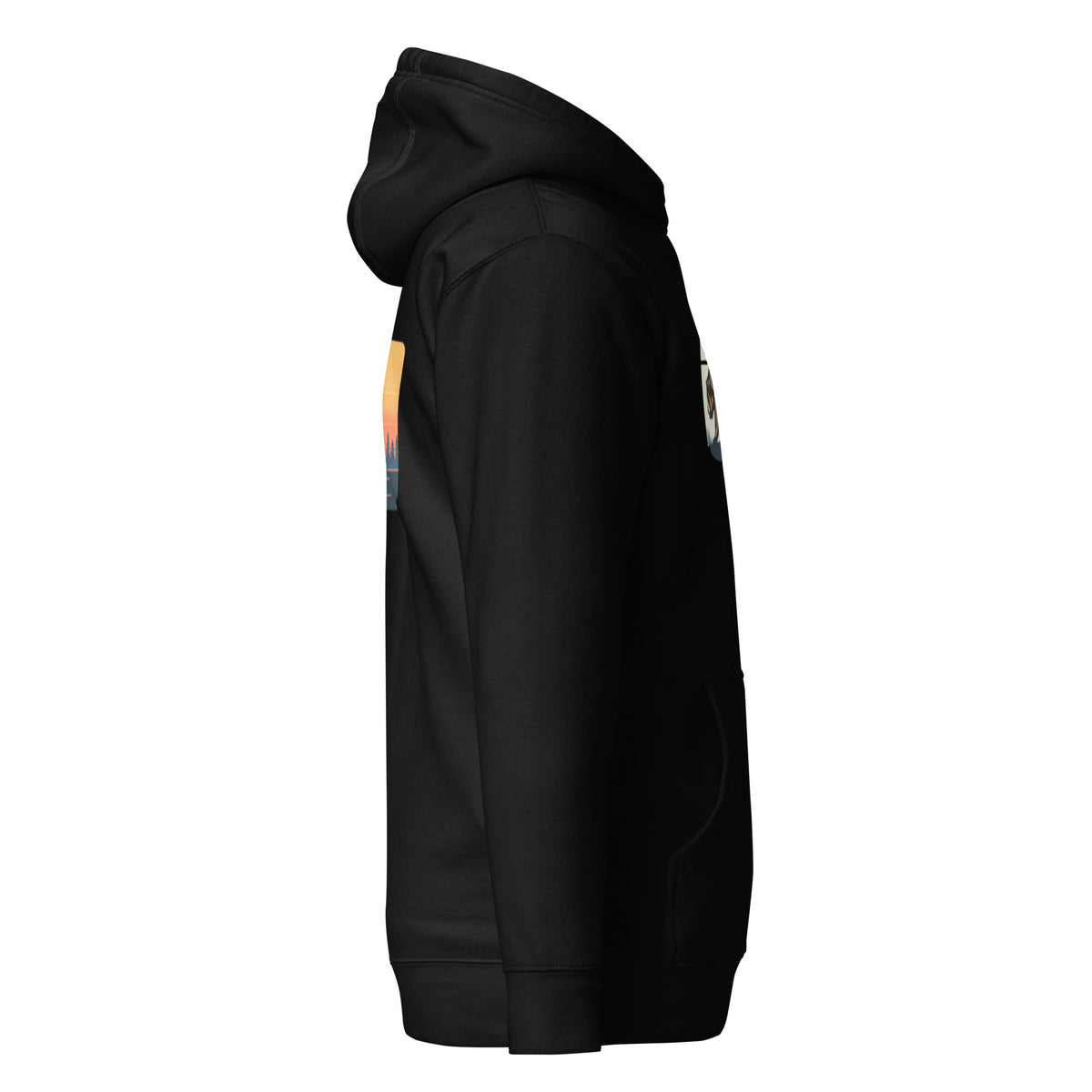 California Bear Hoodie in Black, right side view with sleeve badge