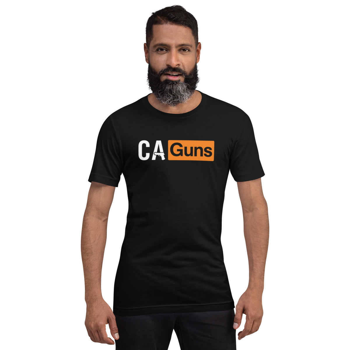 Taping Tee in Black, front view on model