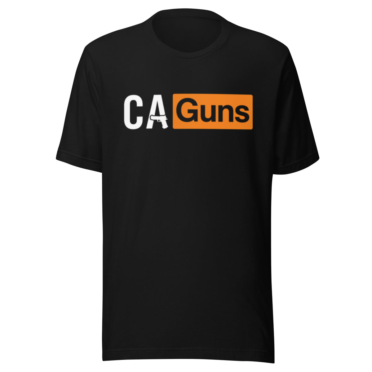 Taping Tee in Black, front view with CAGuns hub logo