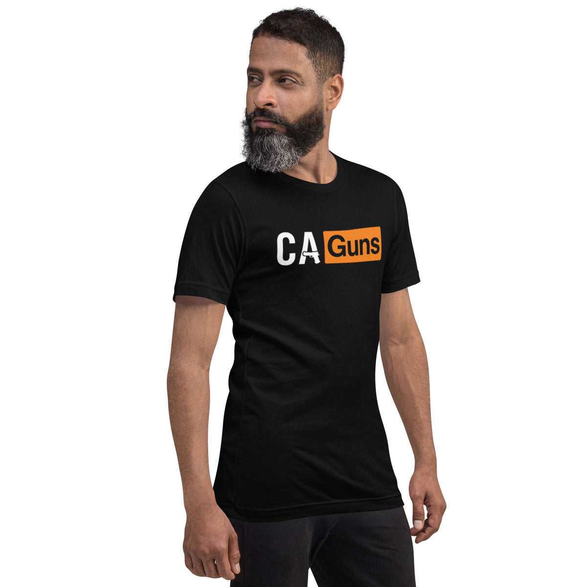 Taping Tee in Black, front right angle on model